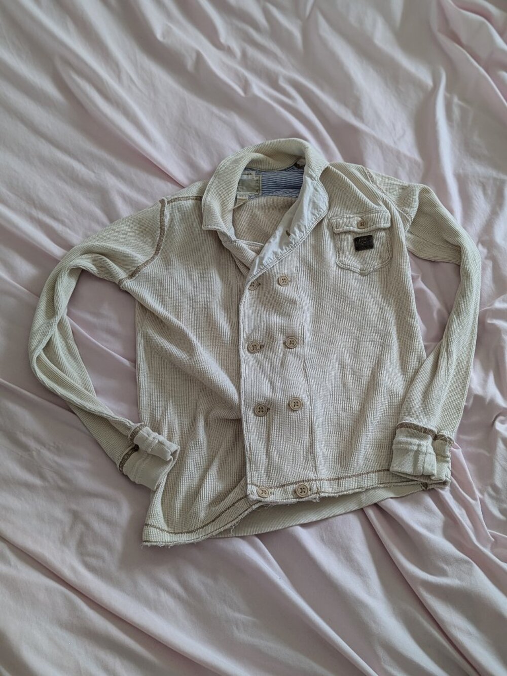Diesel Beige Waffle Knit Double Breasted Jacket S